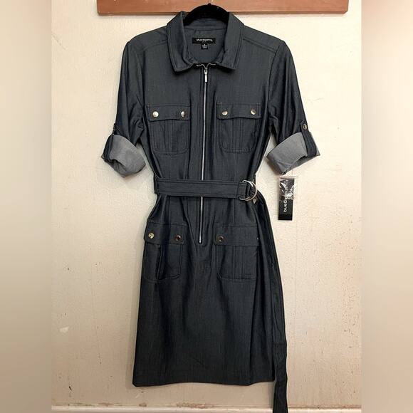 NWT Sharagano Stretch Navy Denim Style Midi Dress Size 8 - Picture 2 of 16